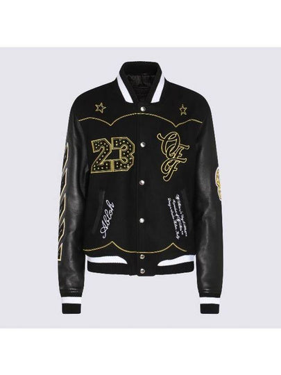 Bling Horsehoe Varsity Bomber Jacket Black - OFF WHITE - BALAAN 2