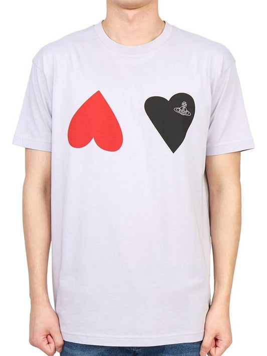 Logo Double Heart Print Short Sleeve T-Shirt Purple - VIVIENNE WESTWOOD - BALAAN 2