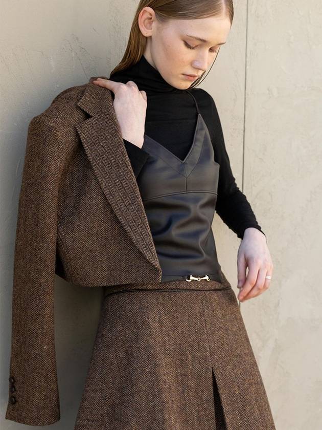 Women's Wool Herringbone Skirt Set Up Brown - DEFEMME - BALAAN 3