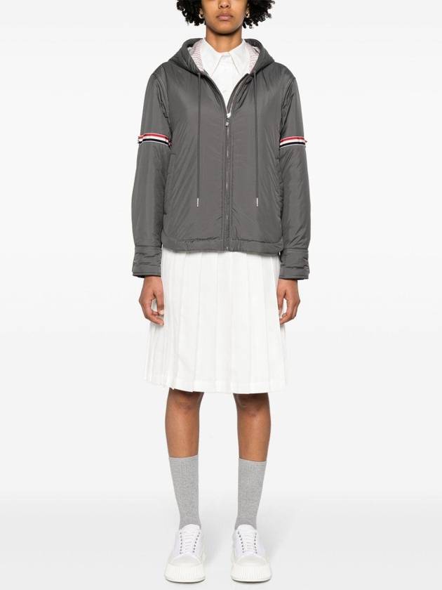 Ultra Light Nylon Tech Down Fill Armband Shirt Hem Hooded Jacket Grey - THOM BROWNE - BALAAN 3