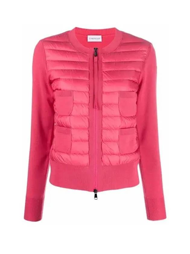 Women's Logo Patch 4 Pocket Arm Logo Cardigan Padded Pink - MONCLER - BALAAN.