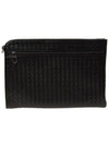 Intrecciato Weaving Zipper Clutch Bag Black - BOTTEGA VENETA - BALAAN 3