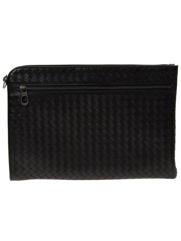 Intrecciato Weaving Zipper Clutch Bag Black - BOTTEGA VENETA - BALAAN 3