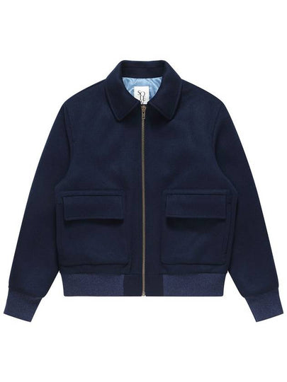 Wool Zip Up Jacket Navy - SOLEW - BALAAN 2