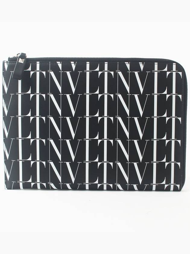 VLTN Logo Times Clutch Black - VALENTINO - BALAAN.