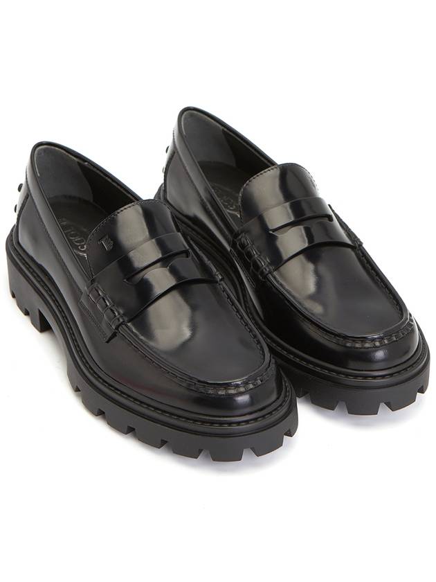 Leather Penny Loafer Heels Black - TOD'S - BALAAN 4