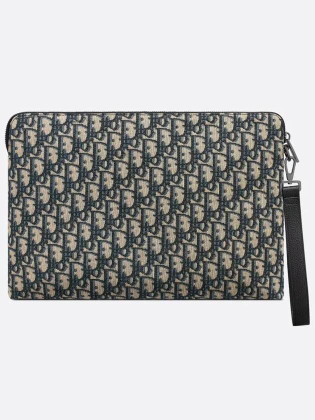 Oblique Zipper Jacquard A4 Pouch Clutch Bag Black Beige - DIOR - BALAAN 3