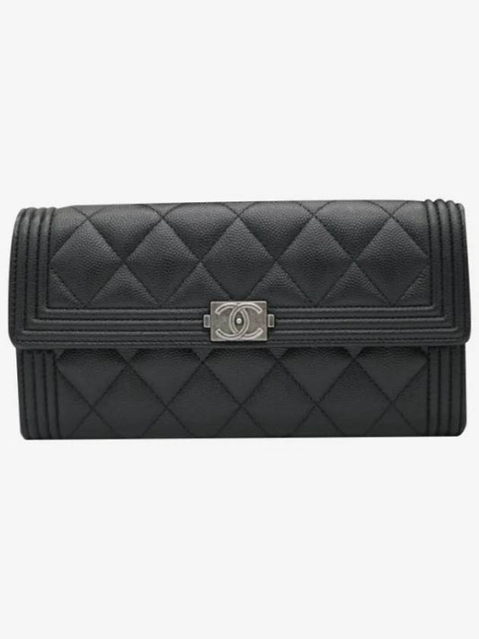 Classic Boy Snap Long Wallet Caviar Black Silver A80286 - CHANEL - BALAAN 2