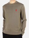 Men's Mini Heart Logo Merino Wool Knit Top Brown - AMI - BALAAN 3