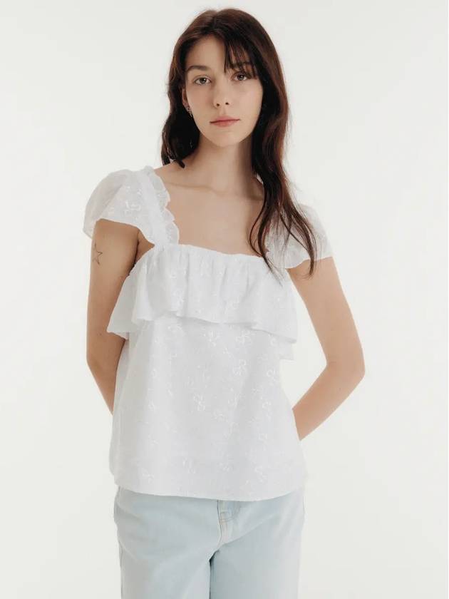 SHORT SLEEVE BLOUSE WHITE - CLAIR DE SAGE - BALAAN 3