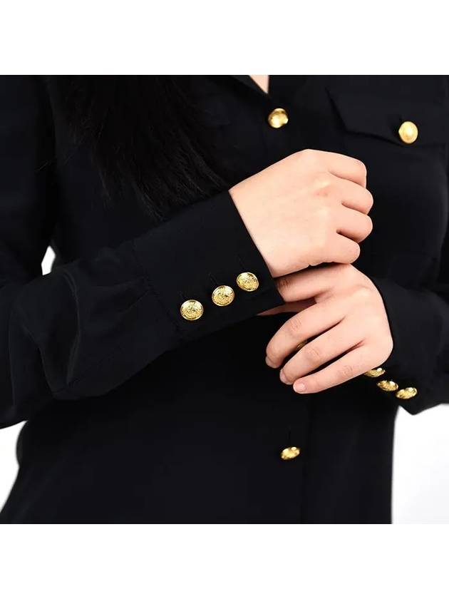 Gold Button Silk Shirt Black RF12204 - BALMAIN - BALAAN 7