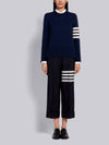 Women's Shetland Wool Jersey Classic Crew Neck 4 Bar Knit Top Navy - THOM BROWNE - BALAAN.