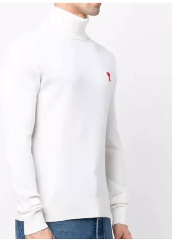 Small Heart Logo Extrafine Merino Wool Turtleneck White - AMI - BALAAN 6