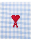 Small Heart Logo Gingham Button Long Sleeves Shirt Sky Blue - AMI - BALAAN 6