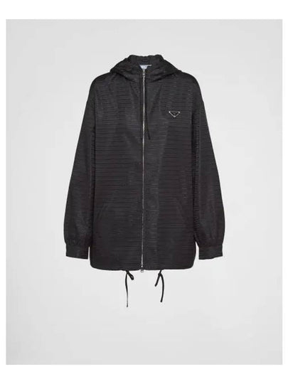 Triangle Logo Re-Nylon Zip Up Hoodie Black - PRADA - BALAAN 2