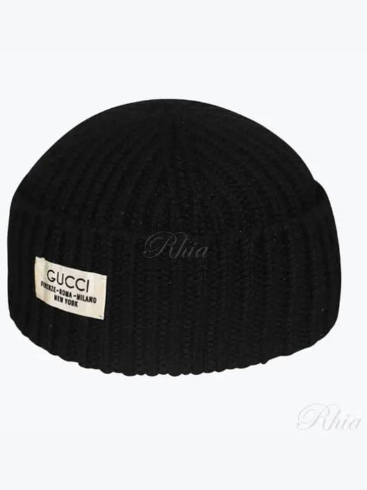 Rib Wool Label Beanie Black - GUCCI - BALAAN 2