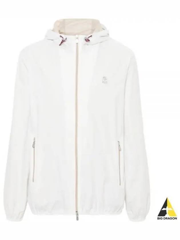 Embroidered Logo Zip-up Hoodie White - BRUNELLO CUCINELLI - BALAAN 2