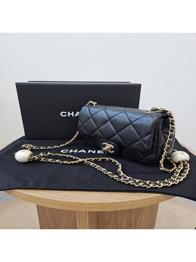 Mini Flap Bag Lambskin Fantasy Pearl Gold Metal Black - CHANEL - BALAAN 6