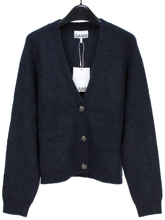 Women's V-neck Long Sleeve Knit Cardigan Navy - GANNI - BALAAN.