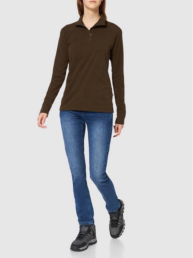 Women's Half Zip Long Sleeve T-Shirt  Dark Olive - FJALL RAVEN - BALAAN 7