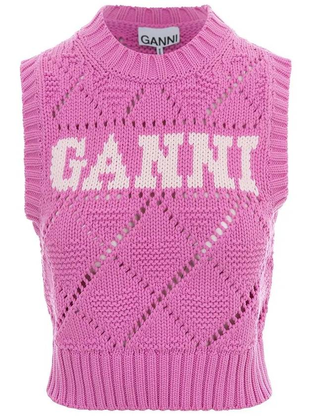 Logo Rope Short Vest Pink - GANNI - BALAAN 2