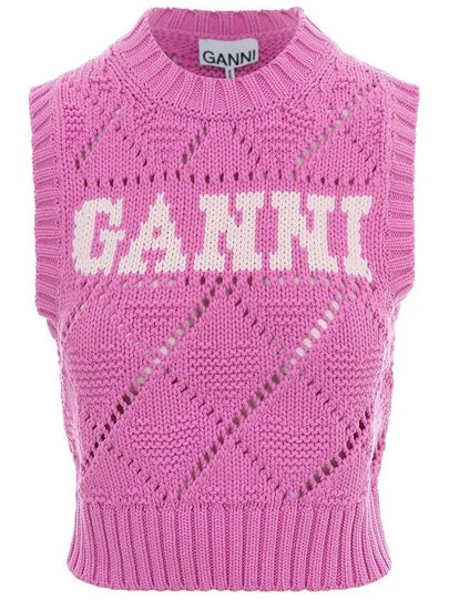 Logo Rope Short Vest Pink - GANNI - BALAAN 2