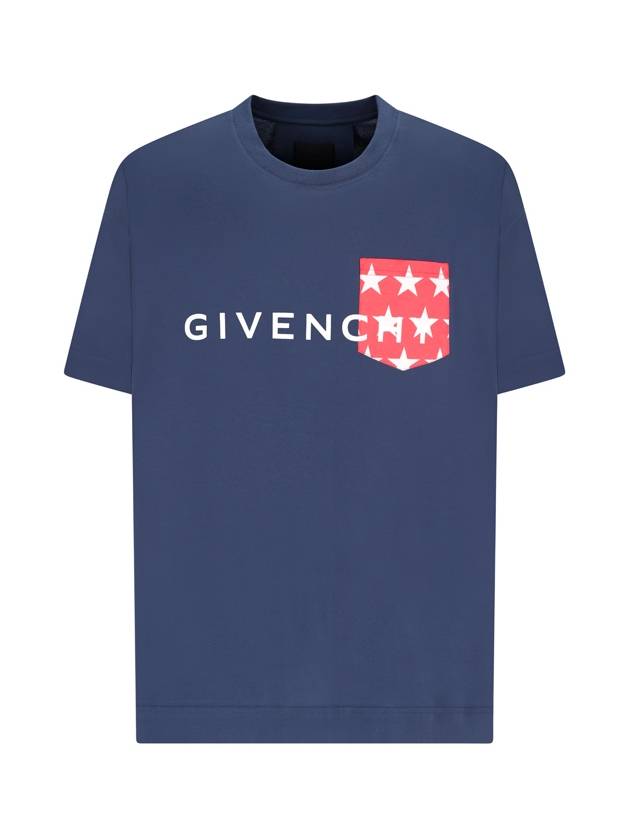 Logo Print Crew Neck Short Sleeved T-Shirt Blue - GIVENCHY - BALAAN 2