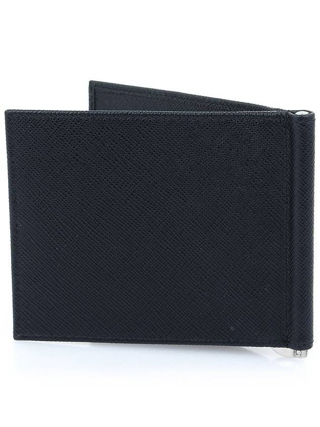 Saffiano Leather Triangle Logo Half Wallet Black - PRADA - BALAAN 4