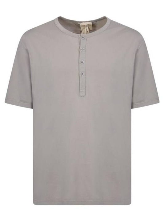 Men's Henry Neck Cotton Short Sleeve T-Shirt Grey - TEN C - BALAAN 1