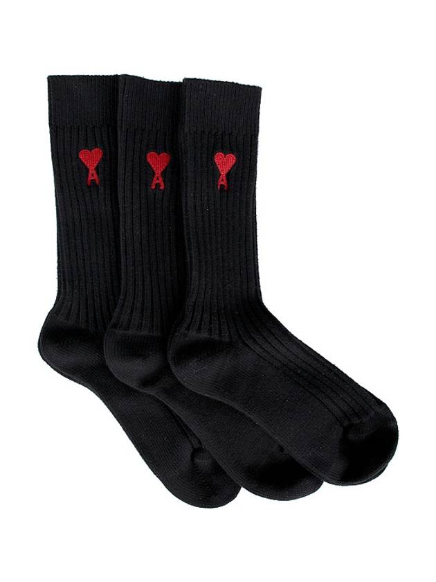 Heart Logo Socks 3 Packs Set Black - AMI - BALAAN 2