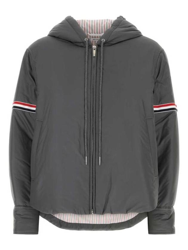 Ultra Light Nylon Tech Down Fill Armband Shirt Hem Hooded Jacket Grey - THOM BROWNE - BALAAN 1