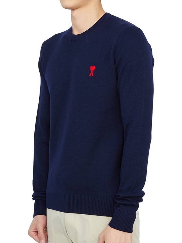 Men's Mini Heart Logo Merino Wool Knit Top Dark Navy - AMI - BALAAN 3