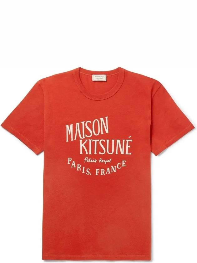 Maison Kitsune Logo Paris France Print Crew Neck Cotton Short Sleeve TShirt Red - MAISON KITSUNE - BALAAN 1