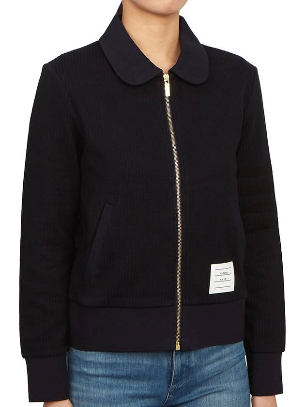 Women's Seersucker Loopback 4-Bar Zip-Up Jacket Navy - THOM BROWNE - BALAAN 5