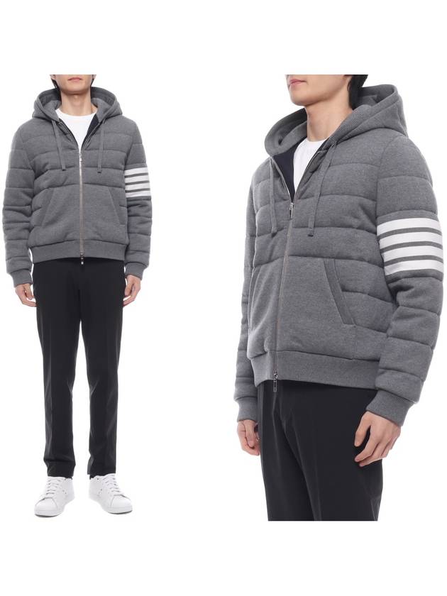 Jersey Stitch Padded 4 Bar Zip-Up Hoodie Grey - THOM BROWNE - BALAAN 3