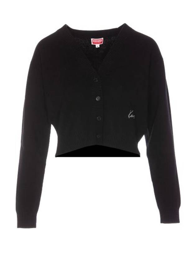 Marguerite Embroidered Wool Cardigan Black - KENZO - BALAAN 2