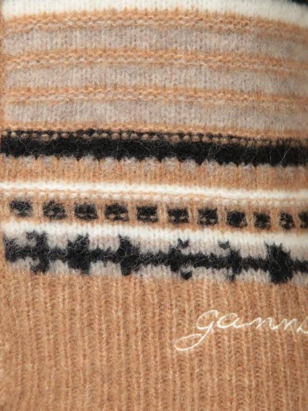 Striped Soft Wool Knit Cardigan Brown - GANNI - BALAAN 6