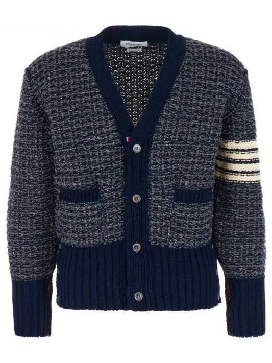 Mohair Tweed 4-Bar Classic V-neck Cardigan Navy - THOM BROWNE - BALAAN 2