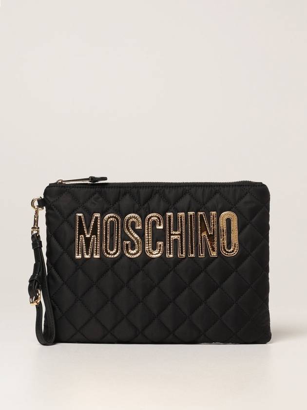 Gold Logo Quilted Clutch Bag Black - MOSCHINO - BALAAN 2