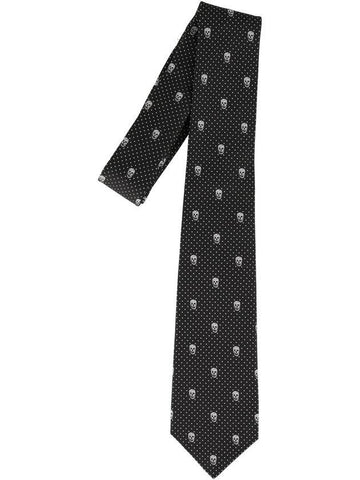 Skull Polka Dot Silk Tie Black - ALEXANDER MCQUEEN - BALAAN.