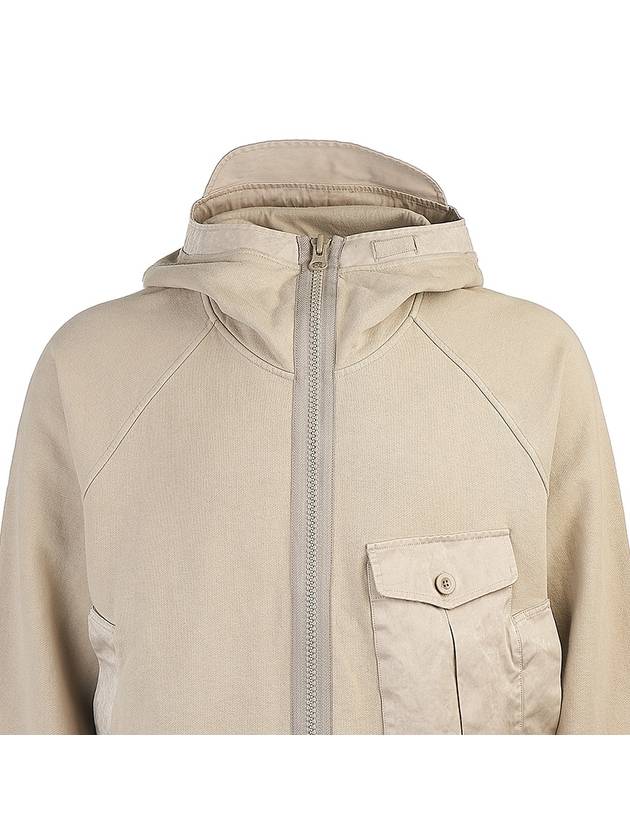 Garment Dyed One-Pocket Cotton Zip Up Hoodie Pale Taupe - TEN C - BALAAN 5