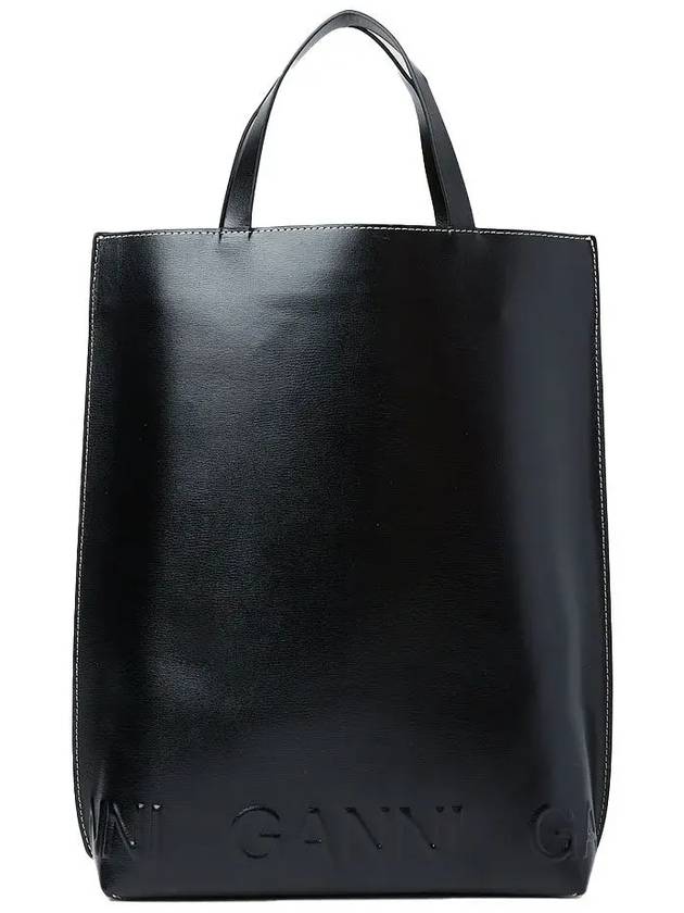 Banner Logo Embossed Tote Bag Black - GANNI - BALAAN 3