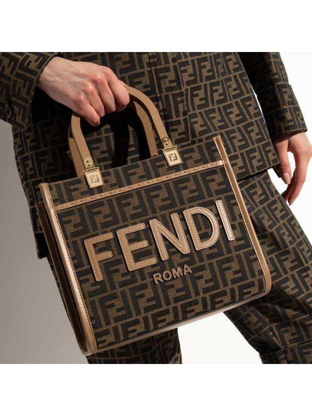 Sunshine FF Jacquard Fabric Small Tote Bag Brown - FENDI - BALAAN 7