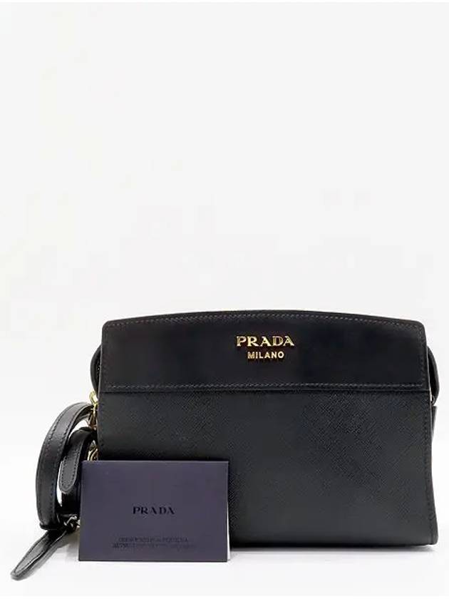 1BH043 SAFFIANO black gold logo mini square cross bag - PRADA - BALAAN 1