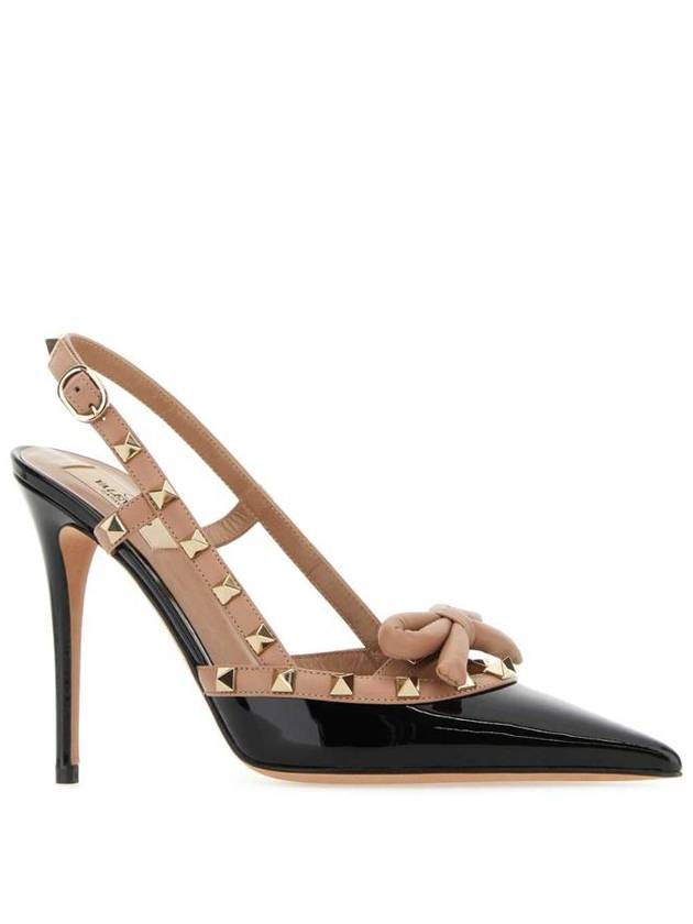 Rockstud Bow Pendant Leather Slingback Heel Black - VALENTINO - BALAAN 3