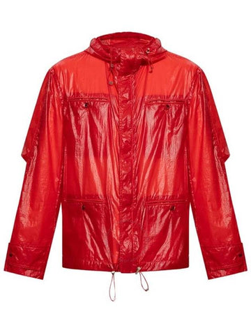 Ferragamo Red Taffeta Drawstring Hooded Jacket, Brand Size 50 (US Size 40) - SALVATORE FERRAGAMO - BALAAN 1