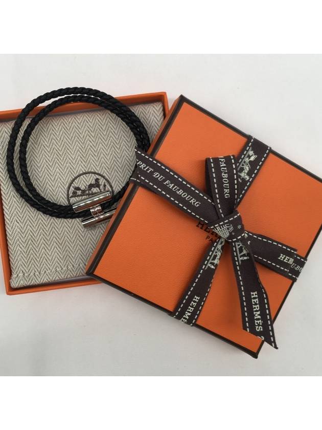 Tournis Tresse Leather Bracelet Noir - HERMES - BALAAN 2