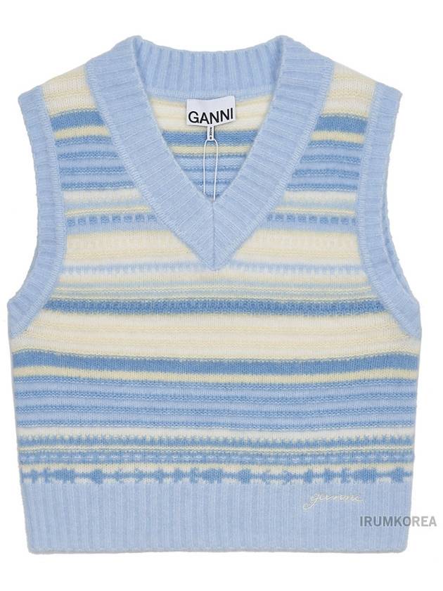 Striped Soft Wool Gilet Vest Light Blue - GANNI - BALAAN 9