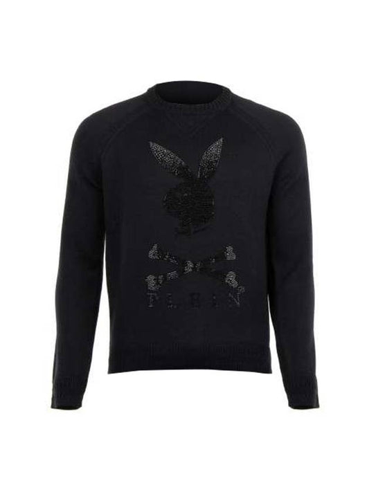 Playboy Crystal Bunny Wool Knit Top Black - PHILIPP PLEIN - BALAAN 1