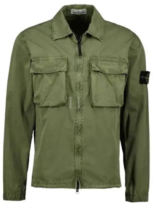 Front Pocket Wappen Patch Overshirt Zip-Up Jacket Khaki - STONE ISLAND - BALAAN 2